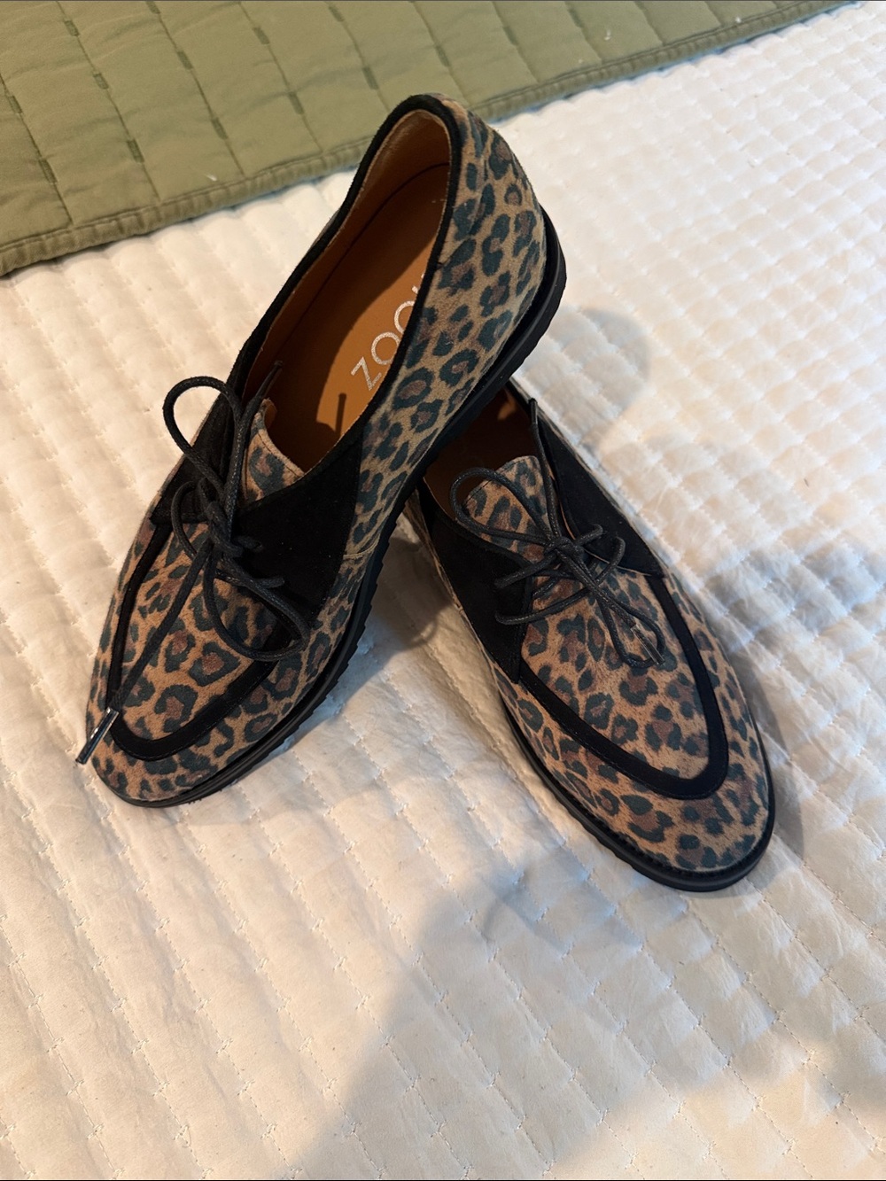Shooz Leopard Print suede Lace-Up Women's leopard loafers -